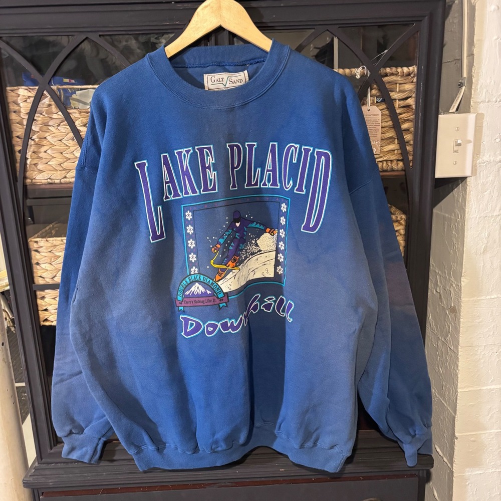 Vintage 90s Lake Placid Ski Sweatshirt XL USA Galt Sand Sun Faded Distressed